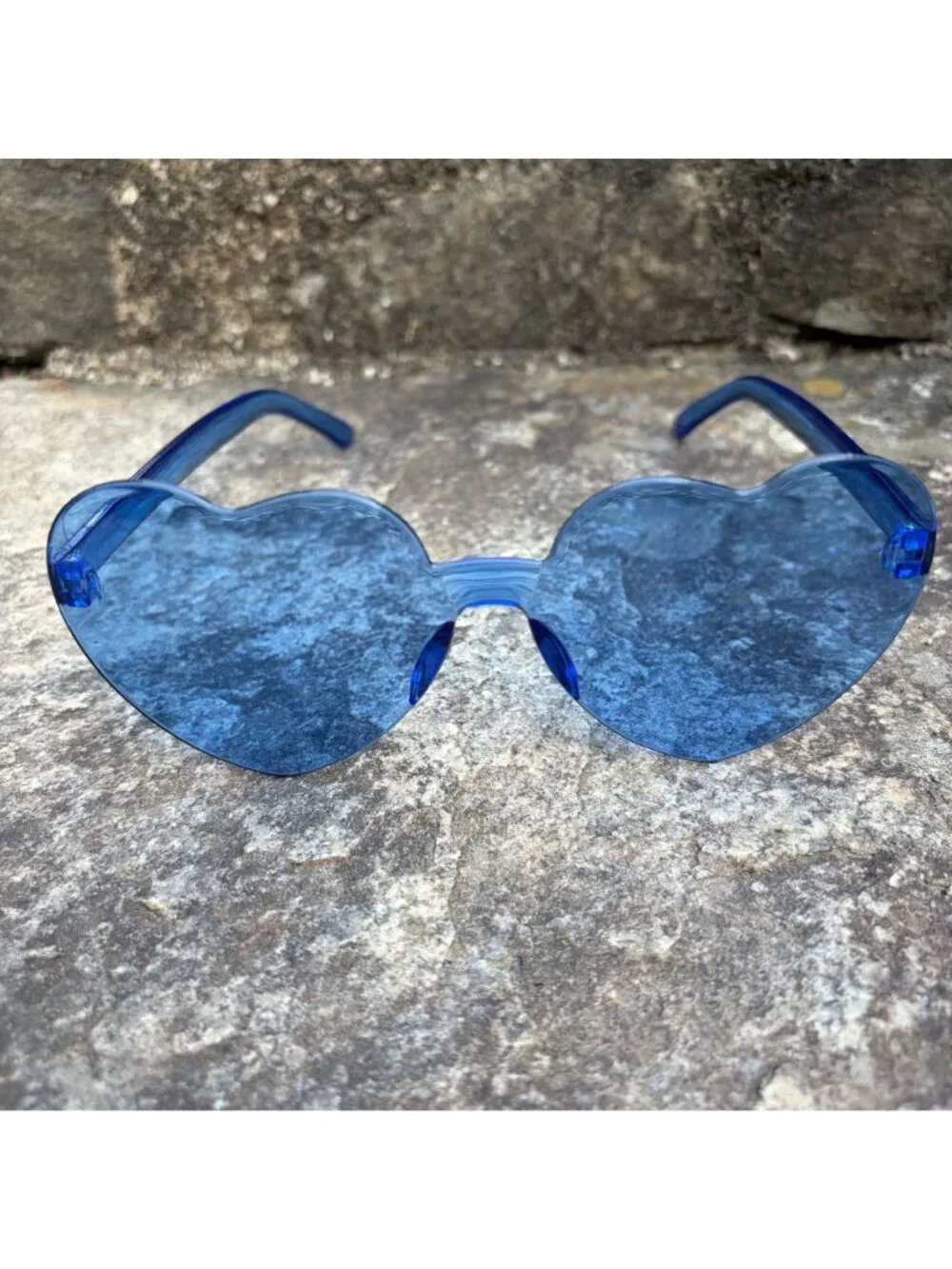 NEW Blue Heart Shaped Sunglasses Rimless Tinted Festival Rave Party Boho Shades